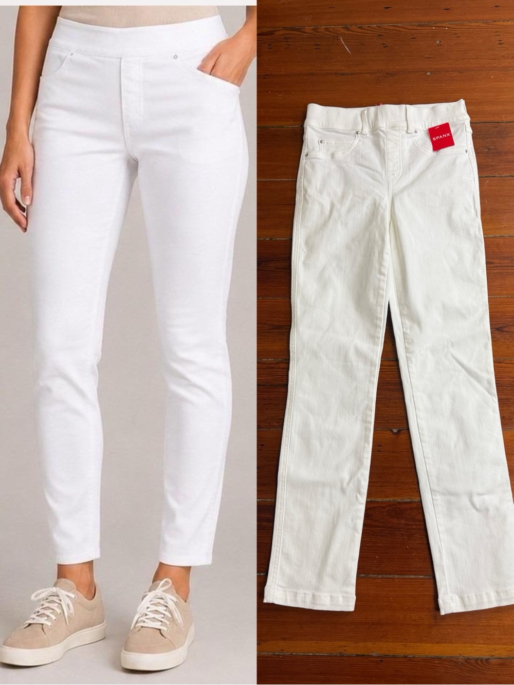 NWT Spanx White Straight Leg Slimming Shaping Pull On Jeans Sz XS 💛🍄